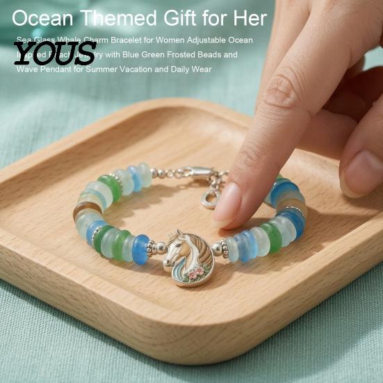 Glasperlen Wal Armband Meeressegen Armband, Glaube und Hoffnung Tier Anhänger Verstellbar Strandurlaub Zubehör Meeresinspiriertes Armband,