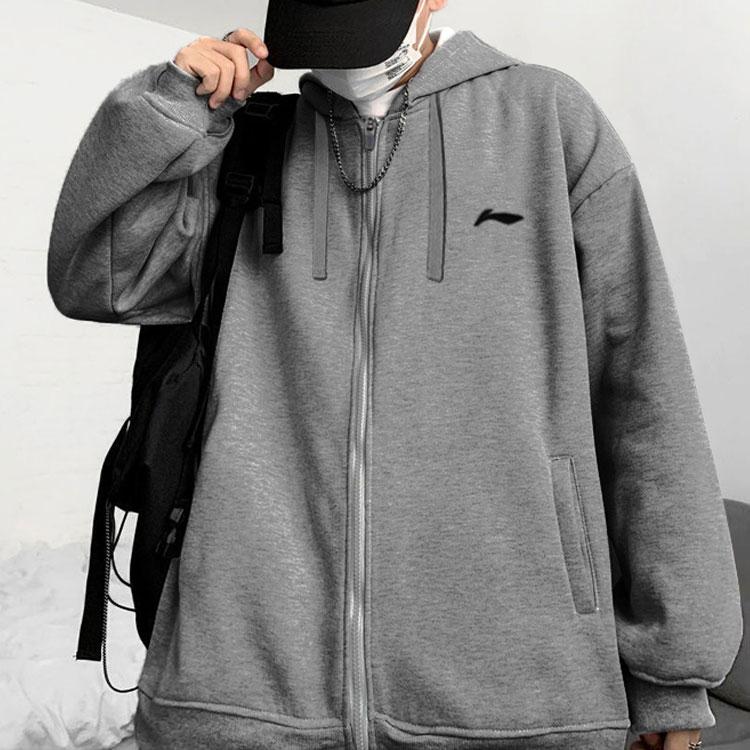 Li Ning Jachetă Hanorac Călduroasă Căptușită cu Fleece Culoare Solidă Bărbați Jachetă Gri AWDRH23-2