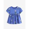 2025 Summer New Style Girls' Blue Floral Short-Sleeved T-Shirt Dress Baby Pure Cotton Half-Sleeved Children's Skirt-Style Top 8