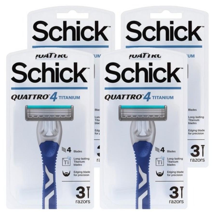 Schick Quatro 4 Titanium Portable Razor (1Pack 3razors) ,Korean Razor Blade