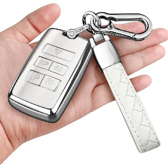 Sindeda for Land Rover Key Fob Cover with Keychain Soft Full Protection Key Shell Key Case Compatible with 2018- Land Rover Range Rover Evoque Vogue
