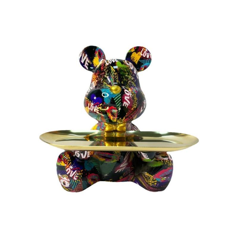 Trendy Colorful Graffiti Bear Abstract Resin Storage Statue Cute Doodle Animal Organizer Desk Holder for Home Office Ornaments