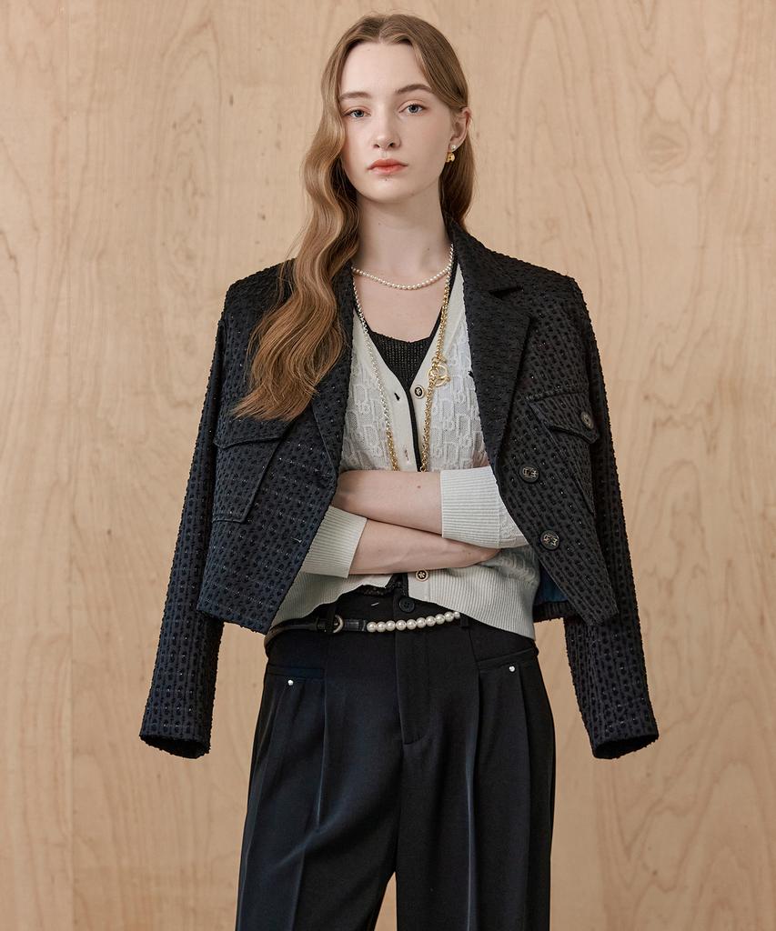Maxza Metal Yarn Mix Jacquard Crop Jacket