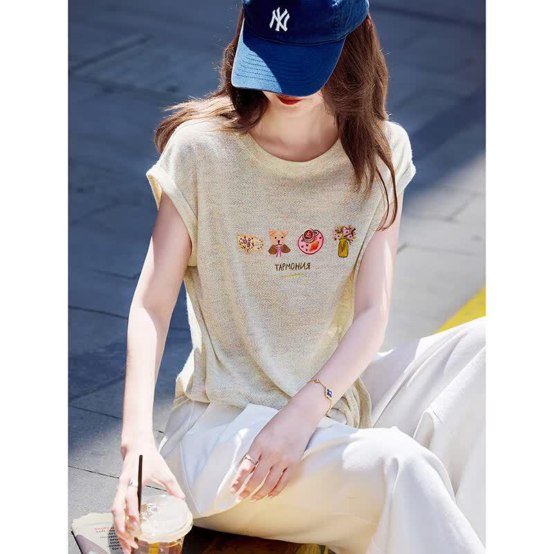 Awakening Paradise Chic Cartoon Knitted Sleeveless Top M