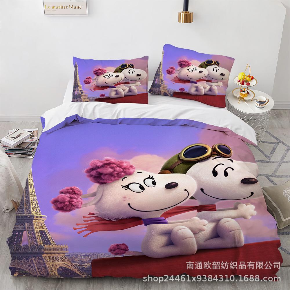Cartoon Snoopy Bedding Sets Comforter Quilt Bed Cover Duvet Cover Pillow Case 2-3 Pieces Sets Kids Adult Size Home Decor