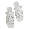 Fashion Fretwork Heels Shoes Woman 2025 Big Size Low Slippers Flat Square Toe Summer Slides Fabric Rubber PU Hoof Shoes Slippers Women S