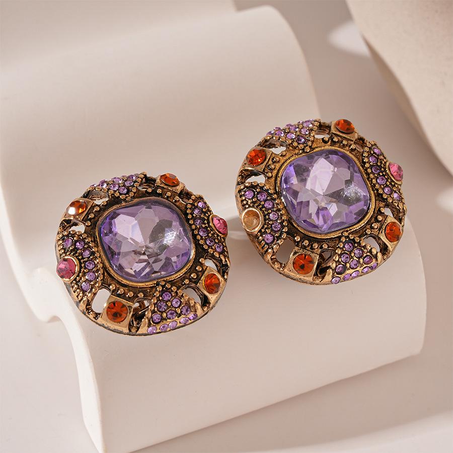 Retro Luxury Diamond-Studded Geometric Silver Stud Earrings - French Court Niche High-End Design for Women