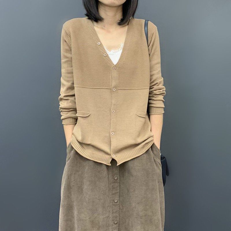 Large Size Knitted Cardigan Women's Autumn Loose Long Sleeved Top Spring Thin Solid Color Sweater Coat