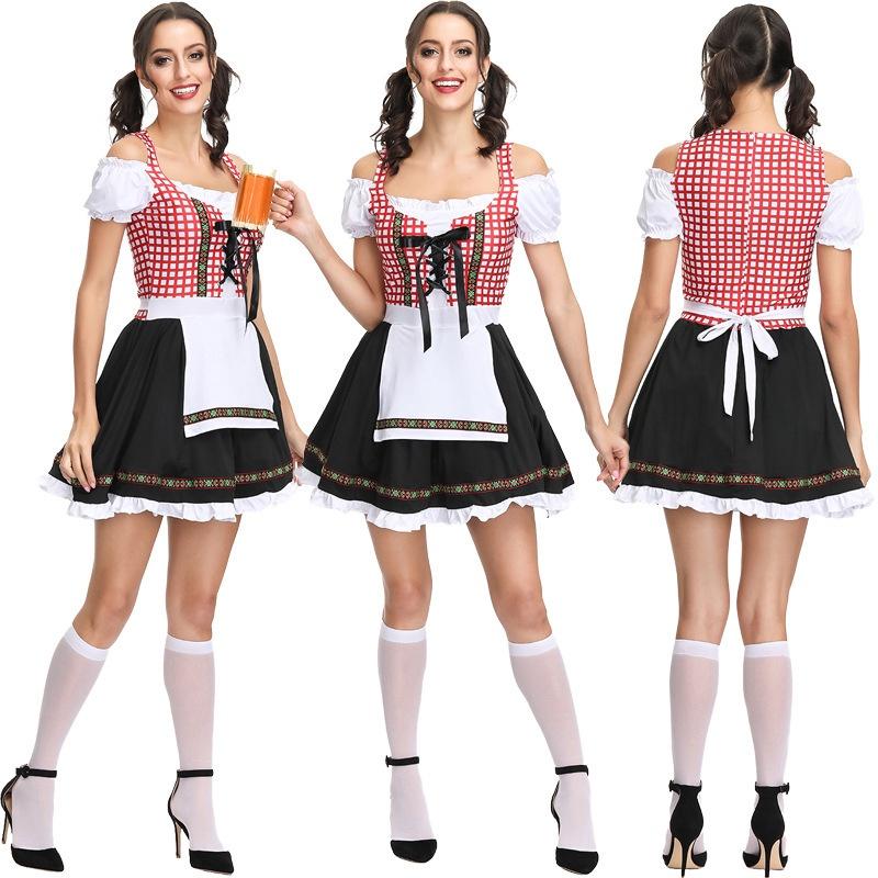 Elegant Bavarian Dirndl Dress For Women Featuring Off-shoulder Puff Sleeves Perfect For Oktoberfest Celebrations