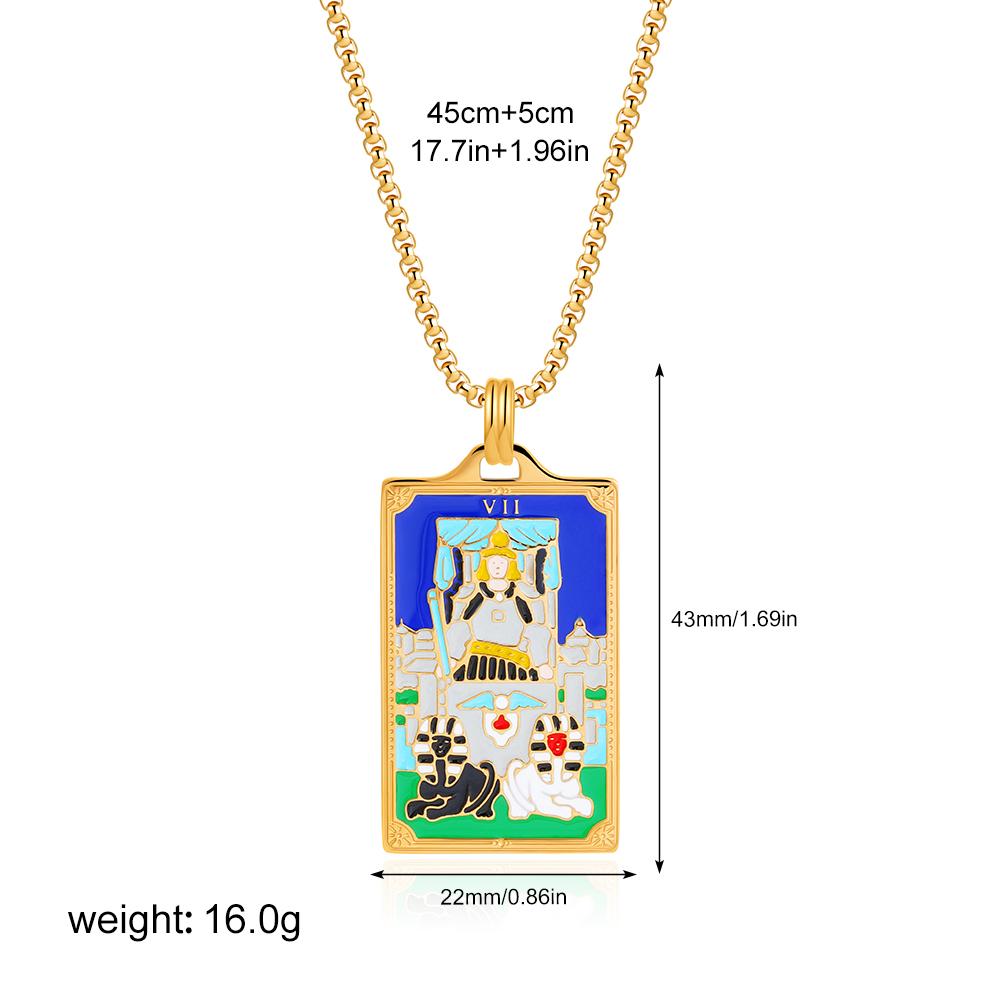New Design Colorful Enamel Tarot Cards Pendant Necklaces 18K Gold Plated Sun Star Moon Box Chain Choker Jewelry for Women