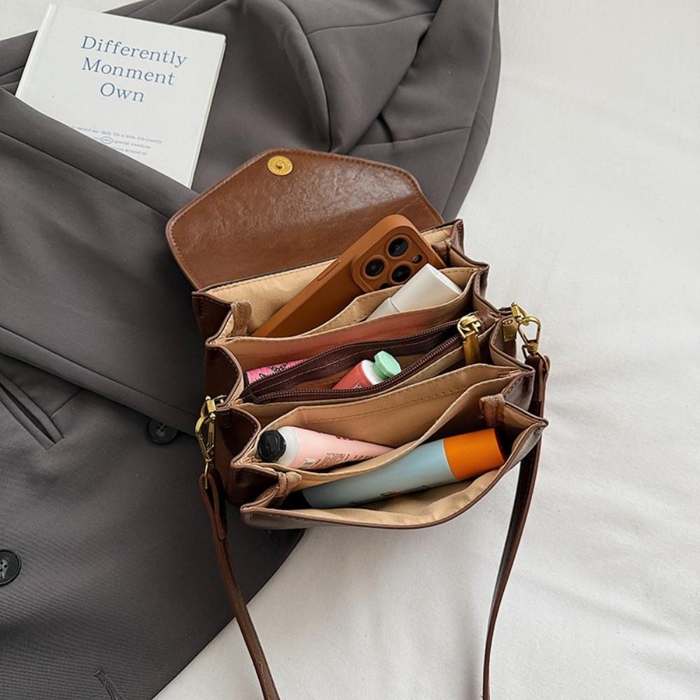 Simple PU Leather Crossbody Bag Multifunctial Multi-Compartment Shoulder Bag Solid Color Messenger Bag Women