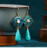 Camellia Cloisonné 925 Silver Stud Earrings with Faux Turquoise and Cui Pearl