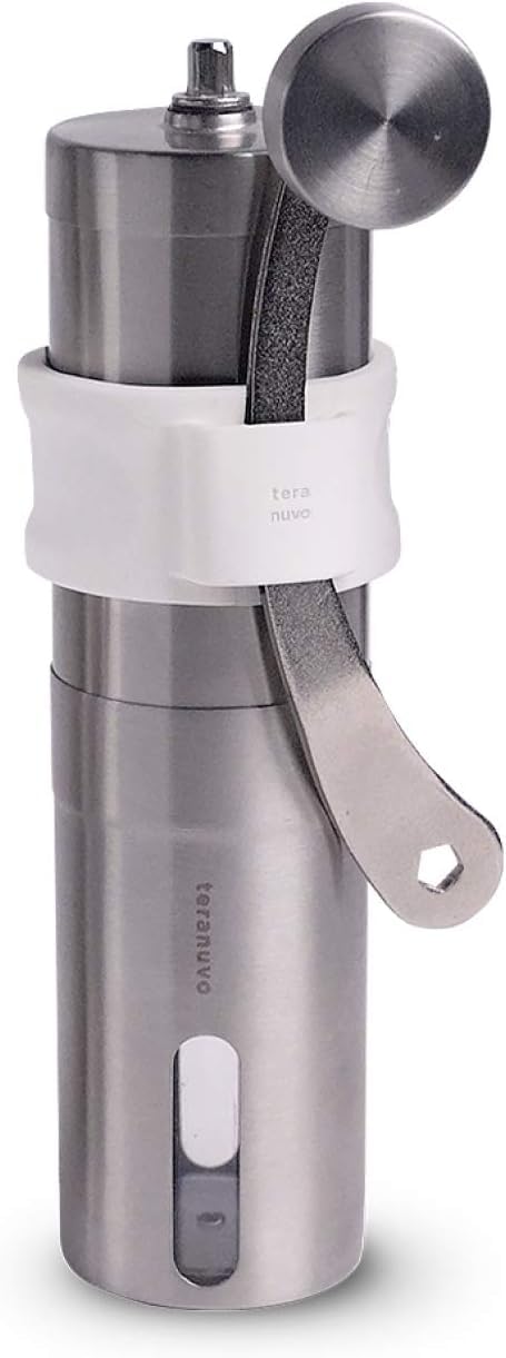 

[Teranuvo] Ручная кофемолка для кофе в зернах Грубый мелкий помол Регулируемый легкий ручной помол Компактная уличная кофемолка с белым ремешком