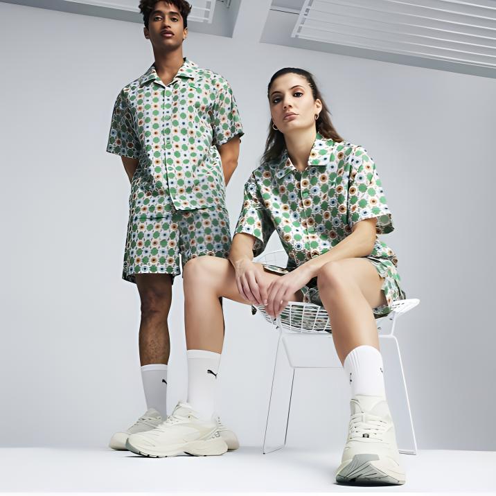 Puma New Prep Aop Woven Shirt Loose Fit Casual Sports Short Sleeve Unisex Shirts Green 627953-86