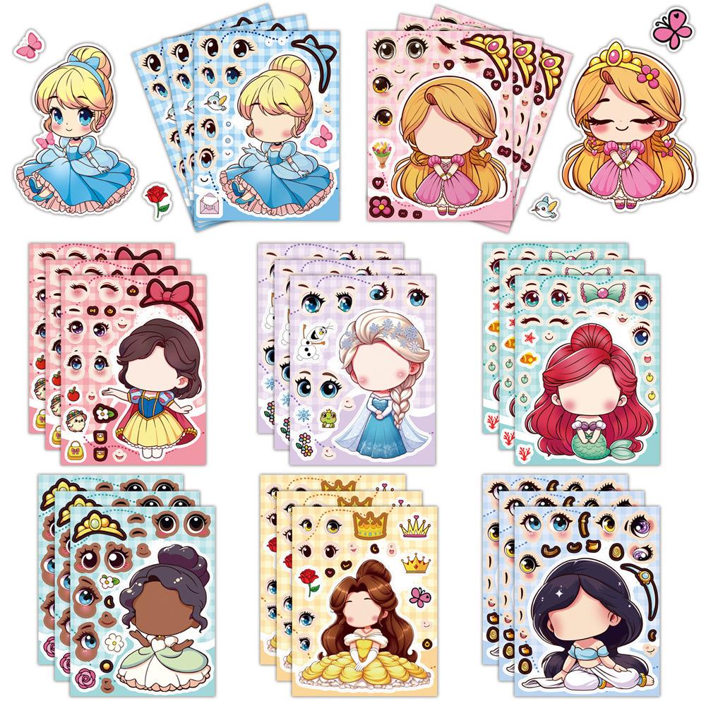 8pcs Princess Jigsaw Puzzle Dress-up Graffiti Stickers Waterproof Decals Stickers For Notebook Phone Thermos Stickers Kids Toys