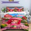 Set cuvertură de pilota 3 buc (1 * Husă de pilota + 2 * Față de pernă, Fără Miez), Set de așternut cu imprimeu Strawberry Shortcake, Decor pentru dormitor, Pentru toate anotimpurile, Cadou de ziua de naștere