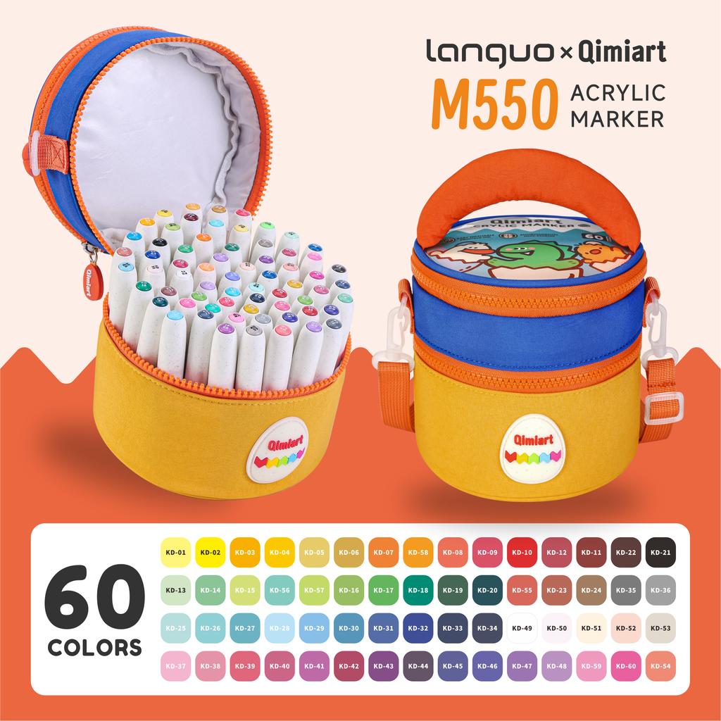 High Coverage Acrylic Paint Markers Languo 24/60Colors Brush Tip Acrylic Paint Pens with Cloth Bag Children Washable Drawing Kit