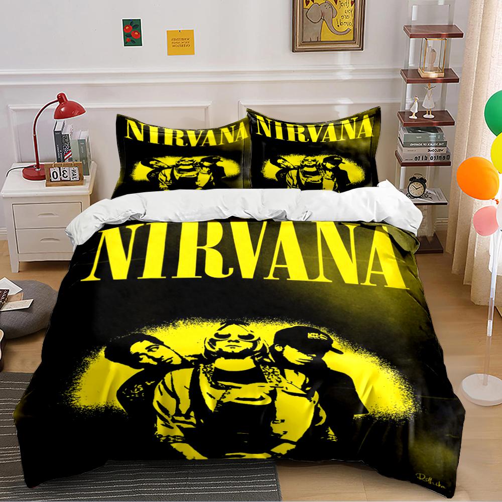 Nirvana Band Schwarz & Gelb Bettwäscheset Bettwäscheset (1 Bettbezug, 2 Kissenbezüge, Bettdecke nicht enthalten)
