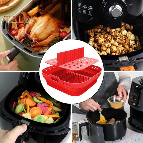 Silicone Air Fryer Liner Set Square with Mittens Dividers Oil Brush Food Clip Reusable Heat Resistant Easy-Clean Baking Mold for Multi-Ingredient