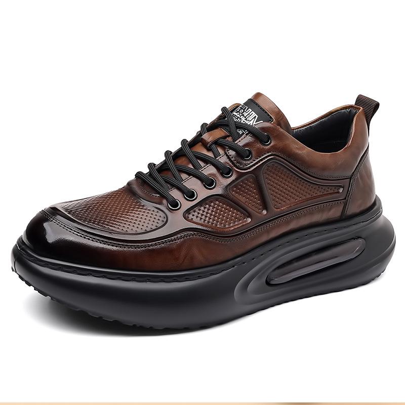 Men s Genuine Leather Cowhide Casual Shoes - Spring/Autumn Breathable Versatile Air Cushion Sneakers 37 коричневый