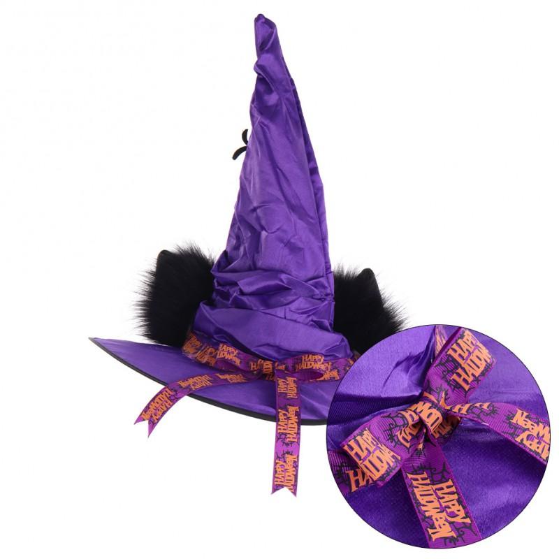 Fluffy Cat Ear Witch Hat With Spider Rose Embellishments Halloween Cosplay Costume Accessory