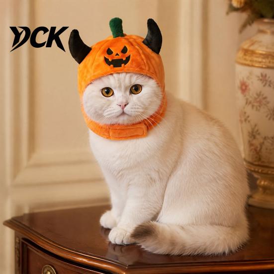 Cute Halloween Pumpkin Hat for Cats Pet Hat, Funny Devil Horn Cat Plush Cozy Daily Fun Wear Small Dogs, Party Cosplay Accessories Spooky Outfit