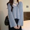 V-neck short soft waxy high-end seahorse sweater women's inner design autumn and winter imitation mink velvet knitted sweater top
