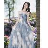 Guochao Stile Hong Kong Vestito Versatile Donna Estate Taglia Grande Versione Coreana di Alta Gamma Design con Spalline Gonne Vita Sottile Media e Lunga