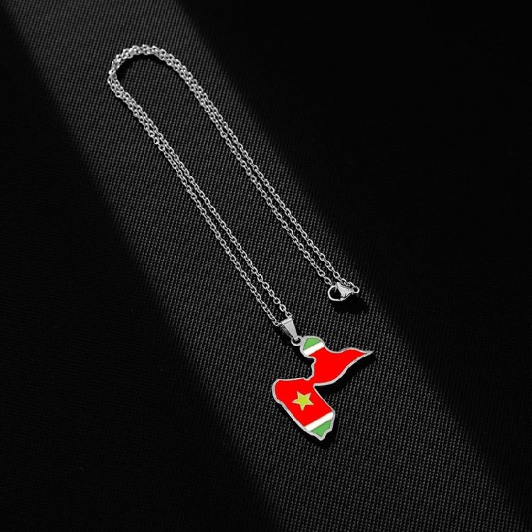 Guadeloupe Map Pendant Necklace Map and Flag Neckchain 50cm Length Choker Chain