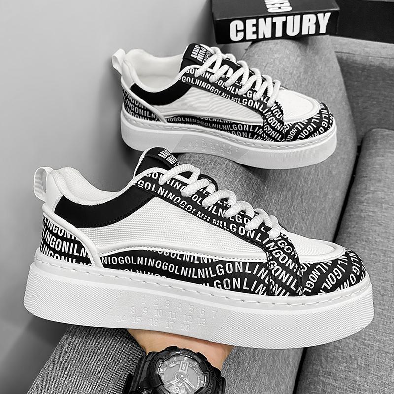 Tênis Casual Masculino Designer Sapatos Brancos Moda Tecido de Couro de Microfibra Respirável Altura Aumentada Plataforma Plana Sapatos de Bordo