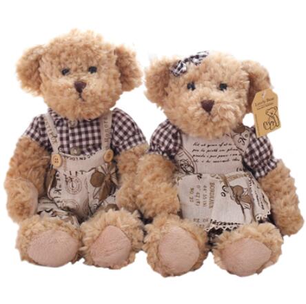 2Pcspair 26Cm Lovely Couple Teddy Bear With Clothes Dolls Stuffed Animal Bear Plush Toy Kids Baby Children Girl Birthday Gift