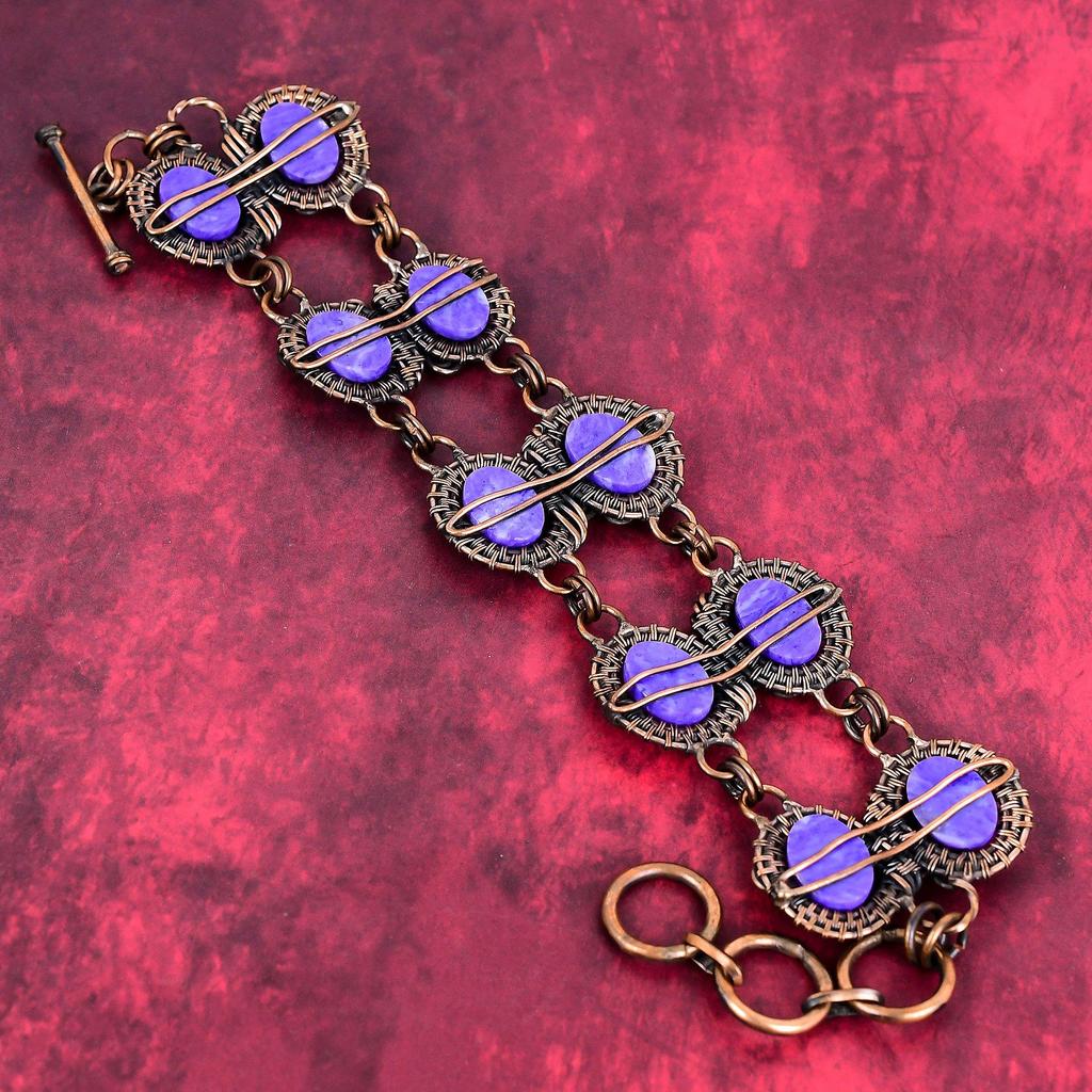 Charoite bracelet copper wire wrapped bracelet adjustable chain bracelet gemstone copper jewelry handmade bracelet gift for her wire jewelry