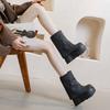 Modne botki damskie 14 cm Buty ze skóry naturalnej Botki motocyklowe Damskie Platforma Moda Damska Botas Zimowe