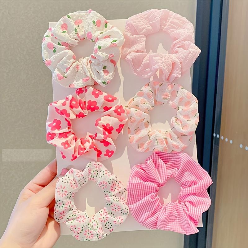 6pcs Set of Pink Peach Blossom Plaid Large Bow Combination Sweet Heart Ponytail Hair Accessories for Daily Wear and Outdoor Date Commuting