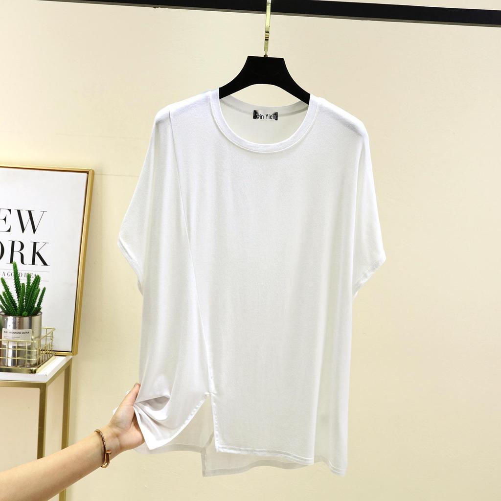 Korean Style Women's Loose Fit Modal Short Sleeve Round Neck T-shirt