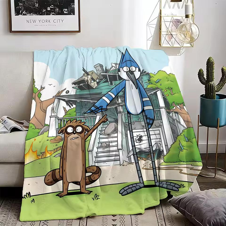 Regular Show Cartoon Movie Throw Lightweight 240g Flannel Blanket Soft Skin-friendly for Summer Cooling