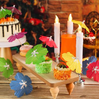 50 Stück Getränke Cocktail Schirmchen Stäbchen mit Holz Zahnstocher Sommer Hawaiianischer Kuchenaufsatz Schirmchen Stäbchen Hochzeitsfeier Dekoration