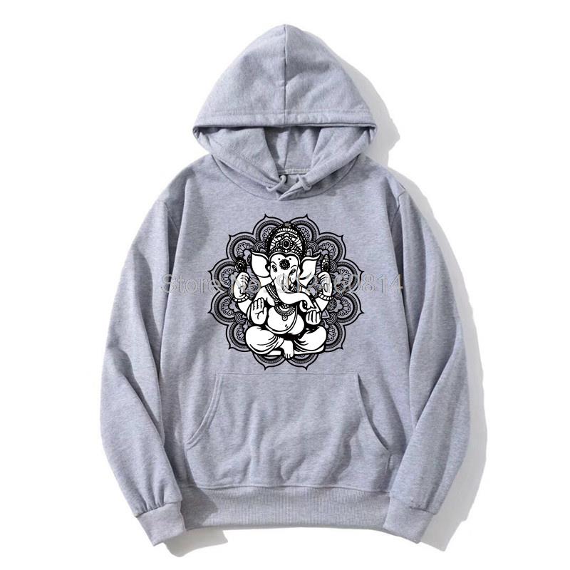 Yoga Mandala Elephant Ganesha Tribal Ornaments Chakra Hindu Hoodie Men Fleece Hoodies Hip Hop Hooded Sweatshirt Streetwear