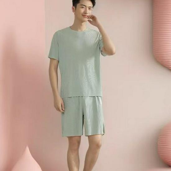 Ice Silk Couple Pajama Set - Seamless, Solid Color, Short Sleeve Sleepwear for Men & Women, Ideal for Spring/Summer