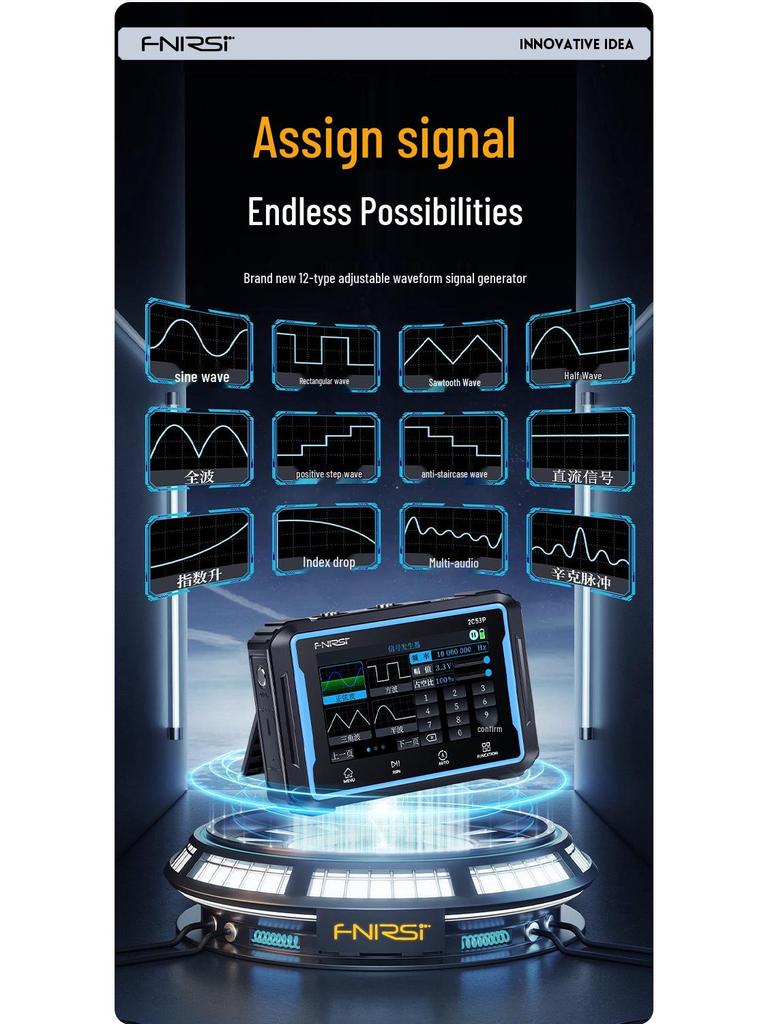 FNIRSI-2C53P: Dual-Channel Digital Oscilloscope, 4.5-Digit Multimeter & Signal Generator 3-in-1