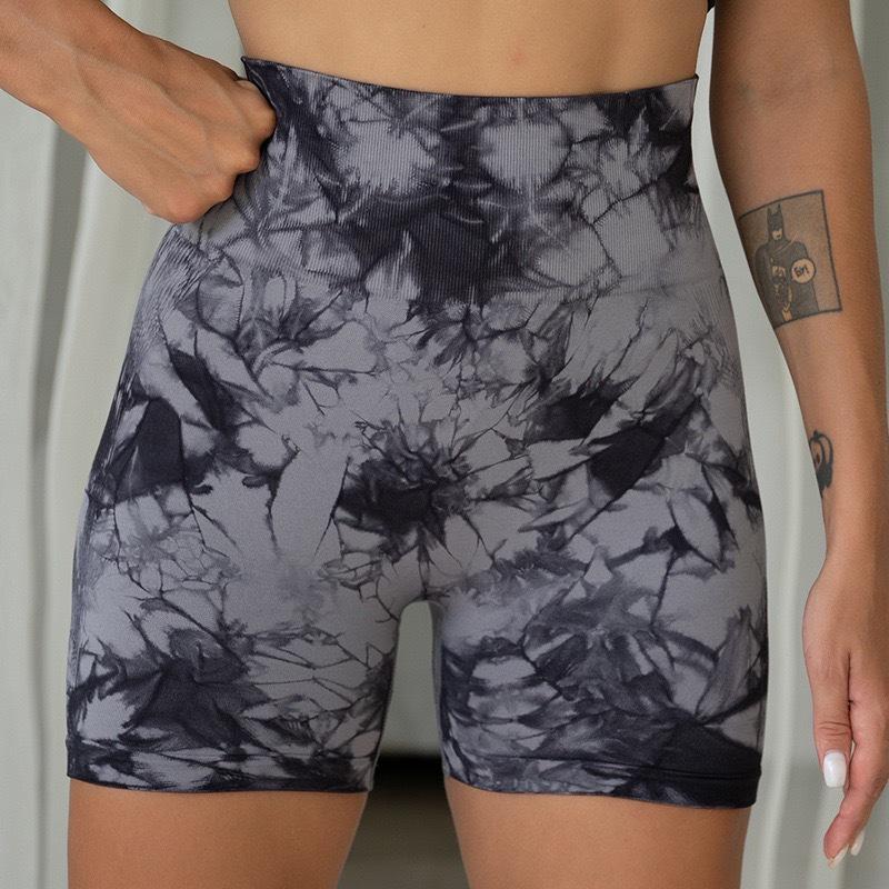 Women's Tie-Dye High Waist Yoga Shorts - Peach Hips, Quick-Dry, Fitness Training Activewear