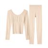 Herbst/Winter Nahtloses Warmes Rundhals Body Shaping Set: Fischgrätenmuster High Waist Leichte Ober- und Unterteile