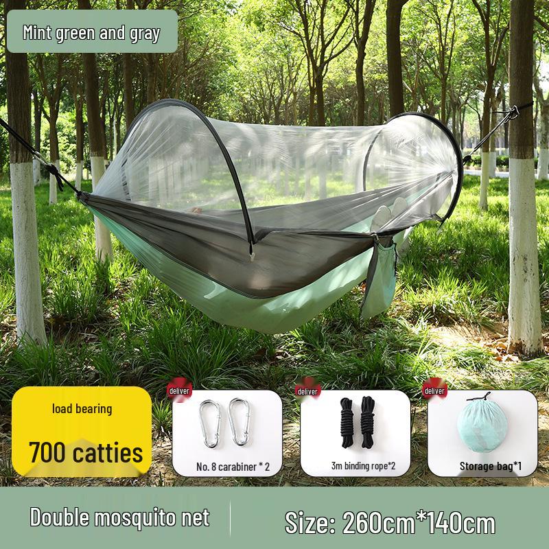 Quick-Open Double Parachute Cloth Hammock with Mosquito Net - Indoor/Outdoor Swing for One Person