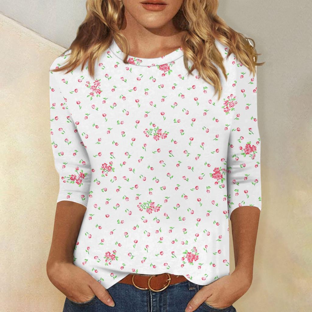 3/4 Sleeve Shirts For Women  Print Graphic Tees Blouses Casual Plus Size Basic Tops Pullover