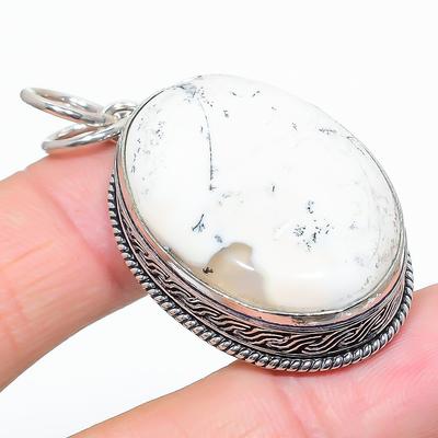 Natural Dendrite Opal Gemstone 925 Sterling Silver Gift Pendant 1.97" G2H71