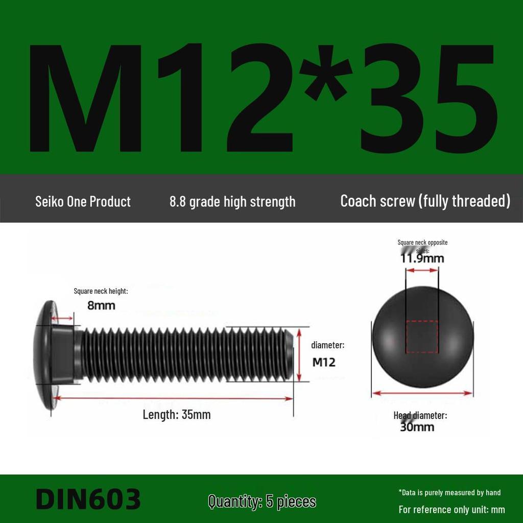 High-Strength Grade 8.8 Carriage Bolts: Round Head, Square Neck, M6-M16 Sizes for Shelf and Bridge Frames