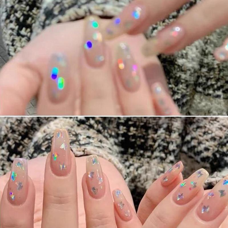 Mini Sparkling Nail Laser Glitter Sparkling Colorful Patch Love Butterfly Wave Dot Starry Laser Silver Glitter Nail Decoration