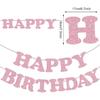 Whaline Light Pink Glitter Happy Birthday Banner Hot Girl Party Decoration Summer Hanging Garland for Pink Birthday Baby Shower Party Backdrop