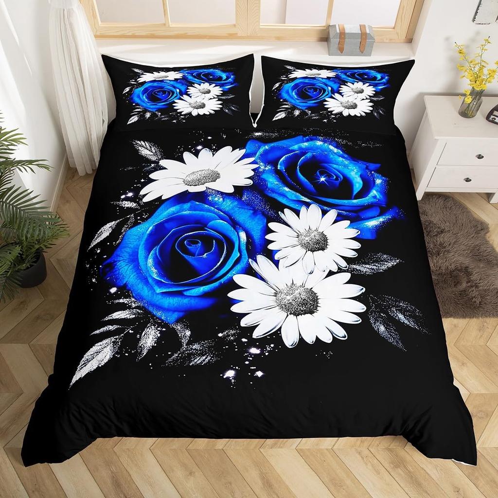 Poszewka na kołdrę z kwiatami stokrotek Rozmiar Full Queen 2/3 szt. Botaniczny kwiatowy komplet pościeli Styl pastoralny Poszewka na kołdrę dla dzieci Dziewcząt Kobiet do pokoju