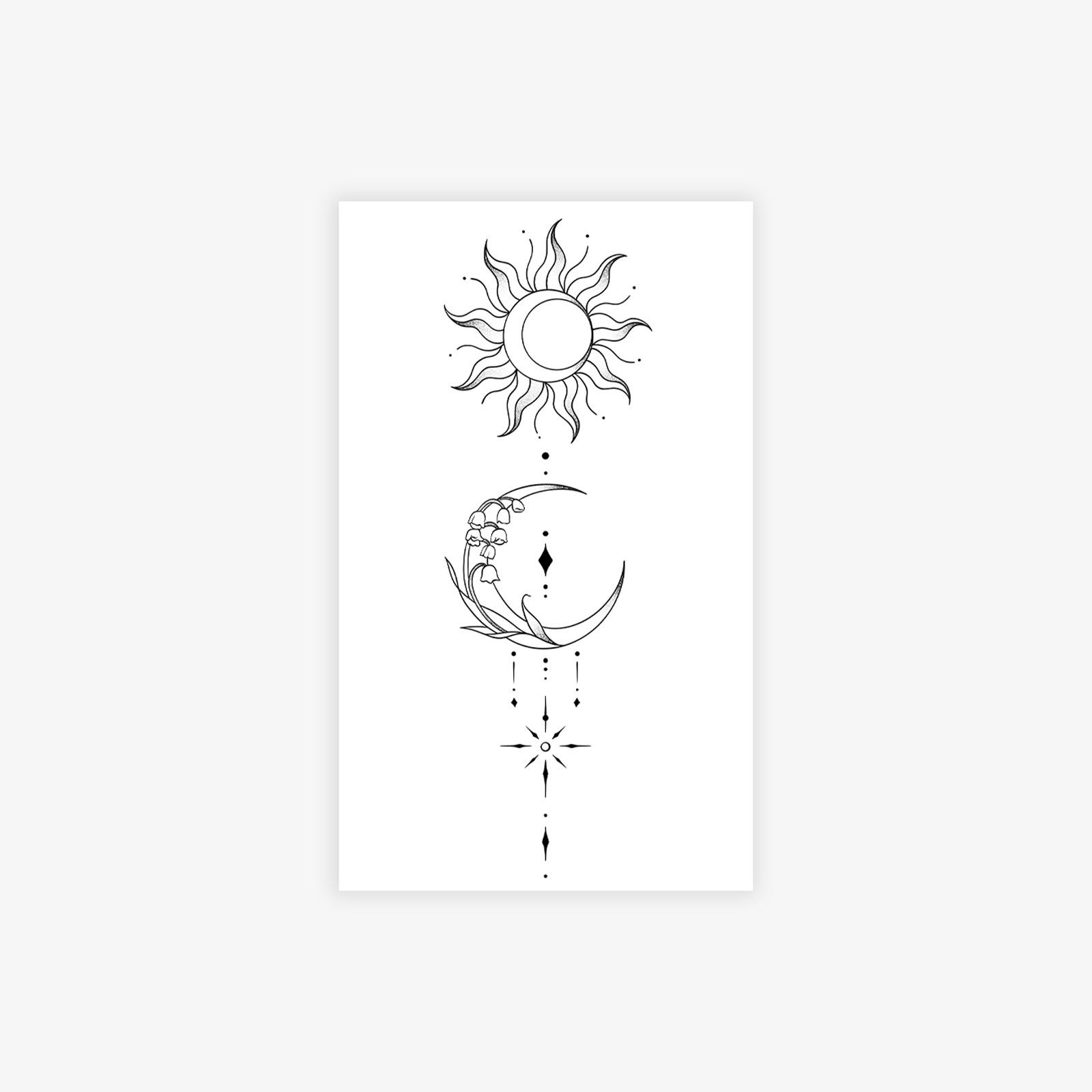 Sun And Moon Lily Of The Valley Tattoo Sticker, Waterproof And Long-Lasting, Literary Arm Model, Simulated Tattoo Sticker. 6*10